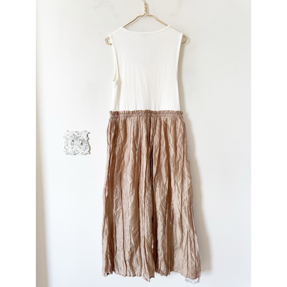 NWOT J. Crew Mixy Gathered Crinkle Dress Ribbed Tank Twofer Dress L Neutral - Picture 4 of 7
